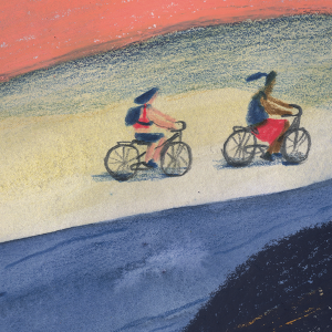 illustratie van twee mensen die fietsen