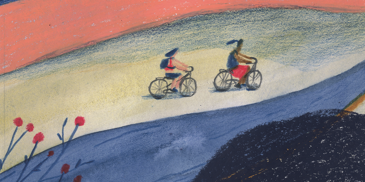 illustratie van twee mensen die fietsen
