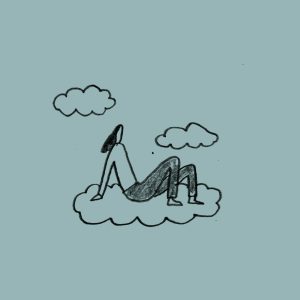 illustratie van vrouw die ontspant op een wolk
