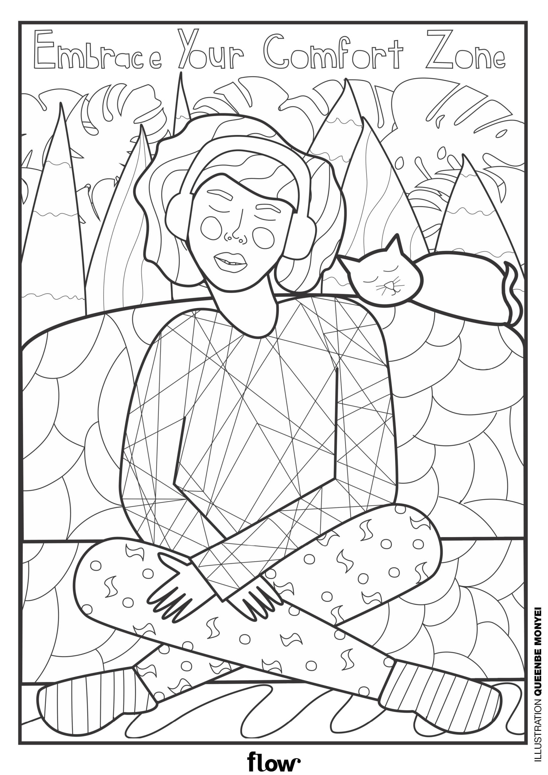 comforting coloring page cat